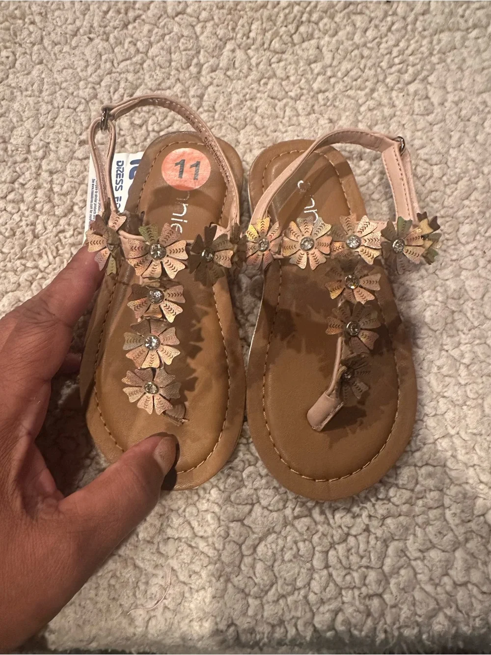 Girls' Pink Floral T-Strap Sandals